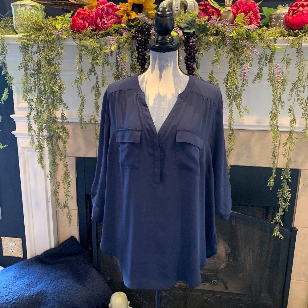 Torrid Harper Georgette Pullover Blouse in Navy 1